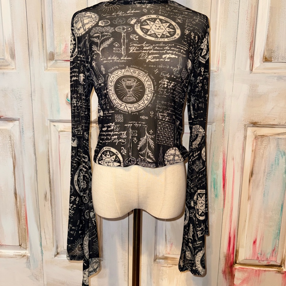 Cosmic Aura Mesh Bell Sleeve Top